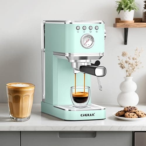 CHULUX Slim Espresso Machine with Milk Frother, 20 Bar Professional Italian Pump Espresso Coffee Machine for Home Cappuccino & Latte Maker, Stainless Steel, Pastel Green thumbnail 2