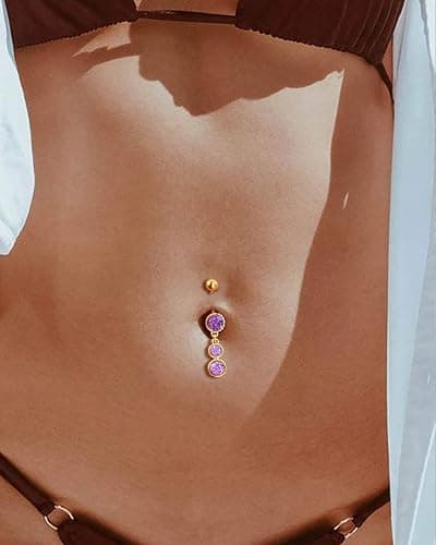 COCHARM Dangle Belly Button Rings Gold Belly Button Ring Dangling 14G 10MM Sparkly Gold Belly Navel Piercing Jewelry 316L Stainless Steel thumbnail 2