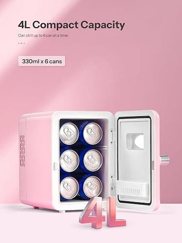 Reemix Mini Fridge, 4L/6 Cans Retro Portable Cooler For 120V Home & 12V DC Car Use, Skincare Fridge for Bedroom, Car, Office, Dorm, Pink thumbnail 3