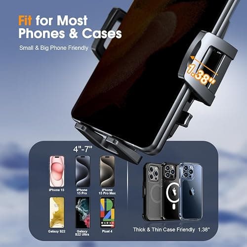 SUUSON 3 in 1 Phone Holders for Your Car, Car Phone Holder Mount [Strongest Suction] 360° Adjustable Cell Phone Holders for Car Phone Stand Car Mount for iPhone, Samsung, Google, More Smartphones thumbnail 7
