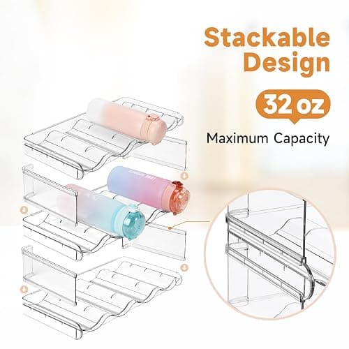 spospo Stackable Water Bottle Organizer, Large Compartment Water Bottle Holder, 3 Tier Water Bottle Organizer for Cabinet, Water Bottle Rack for Kitchen Organization and Storage - Hold 12 Bottles thumbnail 3