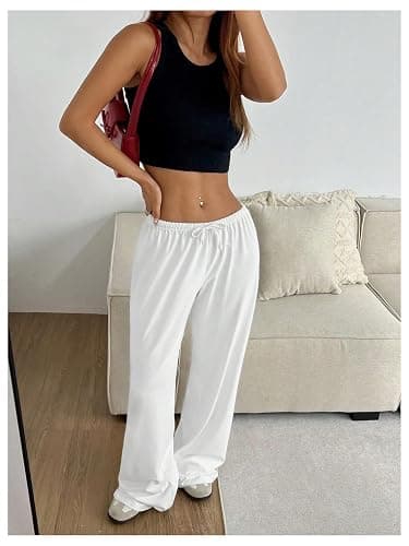 RoseSeek Women's Drawstring Waist Straight Streetwear Long Wide Leg Pants Casual Loose Baggy Workout Long Fall Sweatpants thumbnail 4
