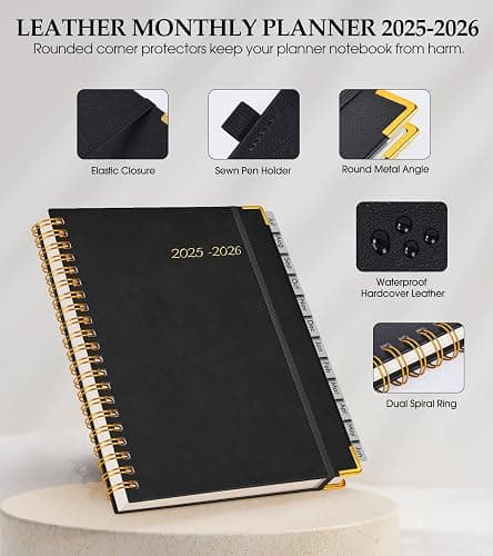 Academic Planner 2025-2026, Weekly and Monthly Calendar Planner from July 2025 - June 2026, 8.5" x 11" Hardcover Leather Hourly Appointment Book with Tabs, Spiral Daily Planners for College School Teacher Student, Black thumbnail 4