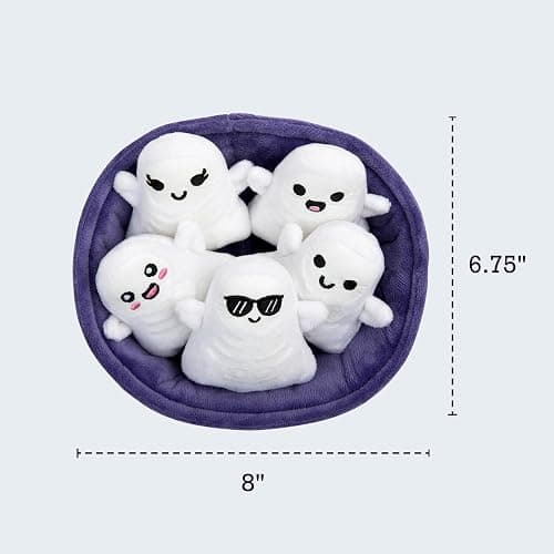 Emotional Support Ghosts by Relatable, Cuddly Plush Collectibles and Cute Stuffed Animals, Spooky Halloween Ghost Plushies and Fun Trick or Treat Toys, Includes 5 Plushies with Carrying Basket thumbnail 2