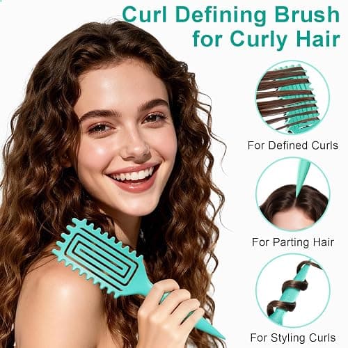 Curly Hair Brush, Curl Defining Brush with Soft Boar Bristles Detangling Tangled Glides, Wide-Teeth Design Effortlessly Shaping & Defining Curls, Curling Definer for Wet & Dry Hair (Green) thumbnail 3