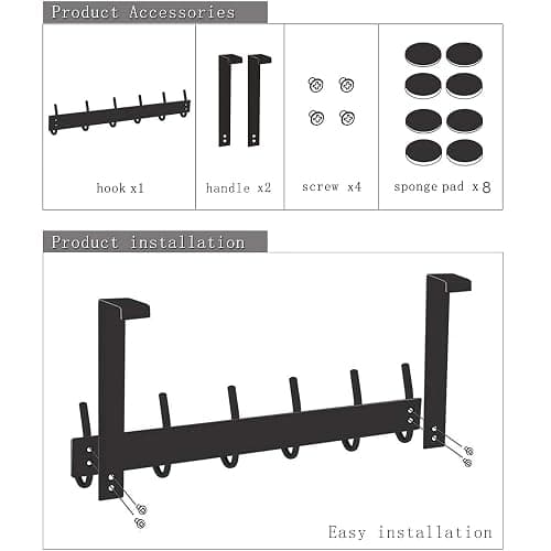 DOKU Over The Door Hook, Heavy Duty Over Door Hanger Holder for Coat Robe Hat Clothe Towels Hanging, Bathroom Organizer Towel Rack 12 Hooks, Matte Black thumbnail 8
