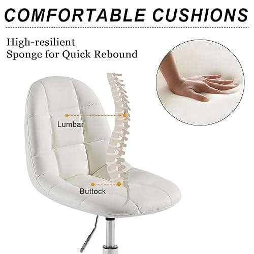 VECELO Stylish Height Adjustable Faux Leather Vanity Chair, Modern Swivel Makeup Chair with Rolling Wheels, Comfortable Padded Task Chair for Bedroom, Dressing Room & Home Office – White thumbnail 8