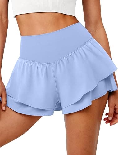 IWD Women's Flowy Athletic Shorts High Waisted Double Ruffle Butterfly Shorts 2 in 1 Running Tennis Shorts with Pockets - Image 1