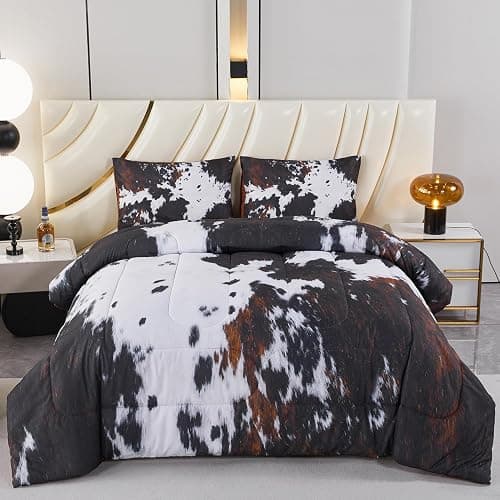 PERFEMET Black King Size Comforter Set 3 Pieces Cow Print Bedding Set Western Farmhouse Rustic Bed Comforter Animal Cowhide Quilt Set for Bedroom Decoration - Image 1