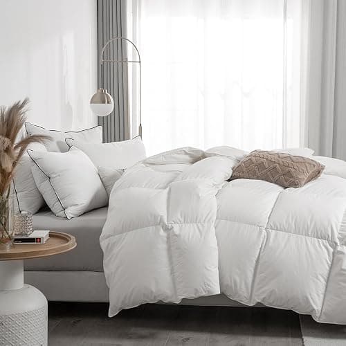 APSMILE Queen Size Feathers Down Comforter - Ultra Soft All Seasons 100% Organic Cotton Feathers Down Duvet Insert Medium Warm Quilted Bed Comforter with Corner Tabs (90x90,Ivory White) thumbnail 5