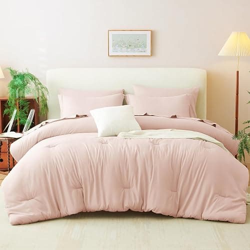 CozyLux Queen Comforter Set Blush Pink, 7 Pieces Bed in a Bag Queen Comforter Set with Sheets, Bedding Sets with Down Alternative Comforter, Fitted Sheets, Flat Sheets, Pillow Shams and Pillowcases thumbnail 7