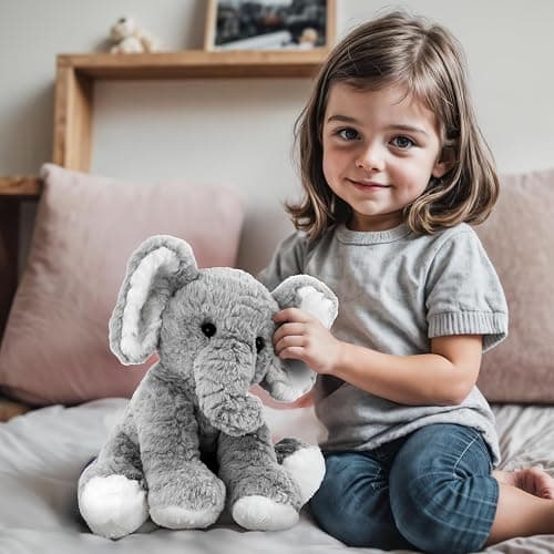 Mikee Fluffie Elephant Stuffed Animals Soft Plush Toy for Baby Girls Boys,12" Grey Soft Small Stuffed Elephant Huggable Gifts for Birthday thumbnail 8