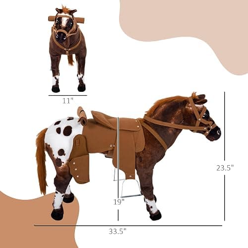 Qaba Sound-Making Ride On Horse for Toddlers 3-5, with Neighing and Galloping Sound, Stuffed Animal Horse Toy for Kids with Padding, Soft Feel, Brown thumbnail 3