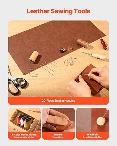 VEVOR Leather Working Tools Kit, 72 PCS with Portable Leather Storage Bag, Engraving Punching Sewing Stamping Sanding Tools, Ideal for Beginners DIY Enthusiasts and Professionals thumbnail 5