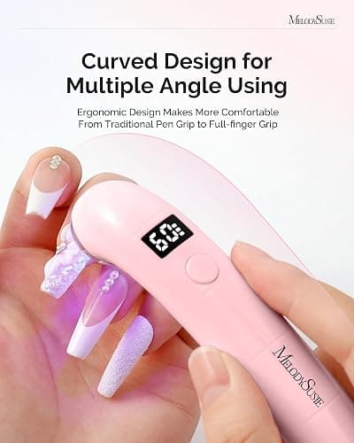 MelodySusie Ergonomic Handheld Cordless UV Nail Lamp with LCD Display & 2 Timers, P-Art01A Rechargeable Mini UV LED Light Flash Cures All Soft Gels, Especially Rhinestone Glue & Liner Gel Pink thumbnail 2