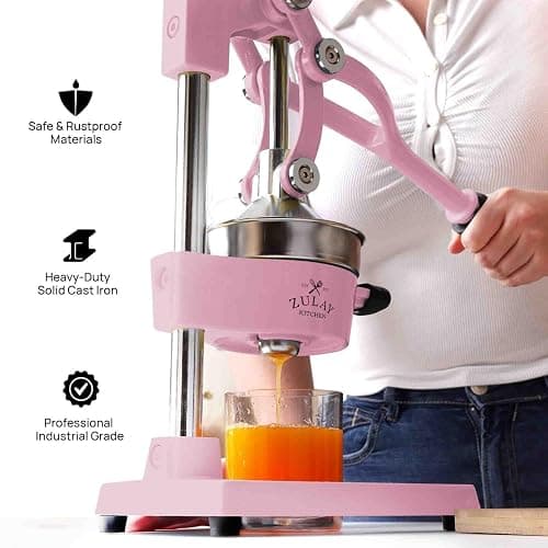 Zulay Kitchen Cast-Iron Orange Juice Squeezer - Heavy-Duty, Easy-to-Clean, Professional Citrus Juicer - Durable Stainless Steel Lemon Squeezer - Sturdy Manual Citrus Press & Orange Squeezer (Pink) thumbnail 5