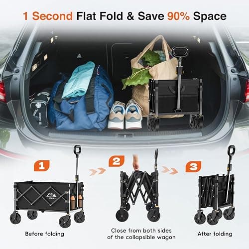 NWH Collapsible Wagon Cart with Wheels Foldable, 360LBS Large Capacity Portable Folding Utility Heavy Duty Beach Wagons Cart with All-Terrain Wheels for Groceries Shopping, Camping, Sports, Garden thumbnail 8