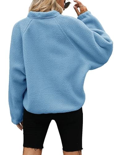 Yanekop Womens Fleece Jacket Fuzzy Long Sleeve Short Winter Coats Button Down Sherpa Jacket Outerwear with Pockets thumbnail 4