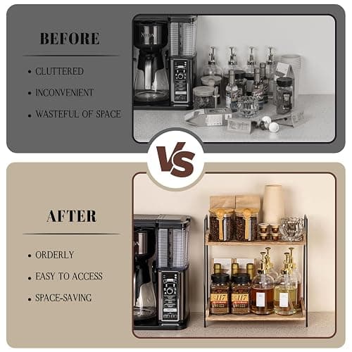 ANBOXIT Coffee Station Organizer for Countertop, 2 Tier Coffee Bar Accessories and Organizer, Wooden Kitchen Storage & Organisation, Countertop Organiser for Kitchen, Home, Office - Brown thumbnail 4