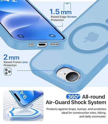 Eastinbox Magnetic Shockproof for iPhone 16e Case 2025[Compatible with MagSafe][Military-Grade Protection] Anti-Yellowing, Matte Back Protective Phone Case for iPhone 16 e case 6.1",Light Blue thumbnail 4