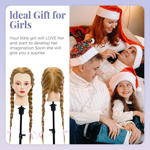 Mannequin Head with 80% Real Human Hair - 28 Inch Makeup Cosmetology Manikin Doll Head for Hair Styling, Training Practice Braiding Mannequin Head with False Eyelashes Hair Styling Set thumbnail 9