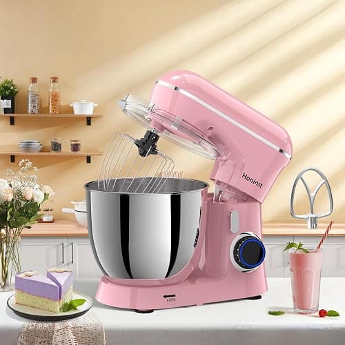 Honinst Stand Mixer, 6.5QT 10-Speed Tilt-Head Electric Stand Mixer, 3-In-1 Kitchen Mixer with Bowl, Dough Hook, Whisk and Beater, Food Mixer for Baking, Cake and Most Home Cooks, Pink thumbnail 2