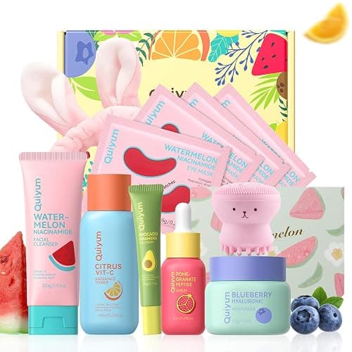QUIYUM Daily Skincare Set for Young Women, 6-Piece Facial Care Routine | Natural Fruit Kit with Peptide, Vitamin C & Ceramide - Smoothing & Radiance Care, Gifts for Young Women - Image 1