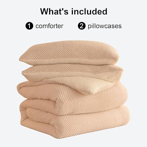 LLanCL 3D Jacquard Design Comforter Set, Ultra-Soft Warm King Size Sherpa Fur Plush 3-Pieces Sets Luxury Cozy Bedding with 2 Pillowcases (104"x90", Cream White) thumbnail 6