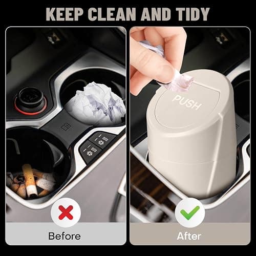 SGLRT Car Trash Can Bin with Lid - Car Garbage Can Cup Holder - Light Beige Mini Leakproof Vehicle Garbage Bin with 20pcs Trash Bags-Automotive Organizers and Storage for Front Back Seat Accessories thumbnail 2