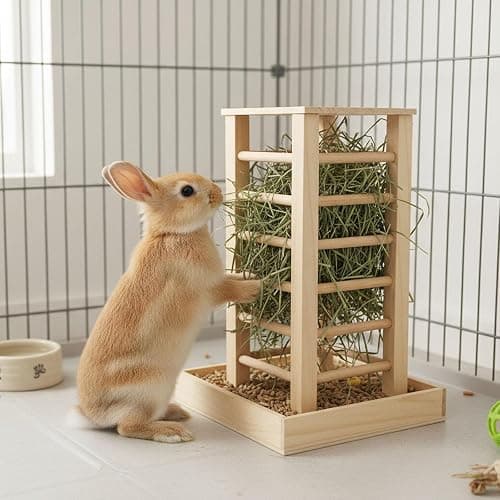 MFMEXUL Wooden Hay Feeder for Small Animals, Grass Stand, Multifunctional Freestanding Food Dispenser, Hay Rack for Rabbits thumbnail 2