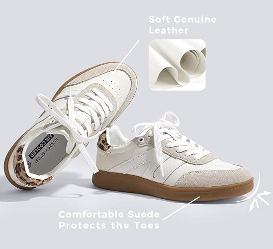 LUCKY STEP Women Classic Retro Gum Sole Fashion Sneakers Casual Tennis Skate Shoe Genuine Leather Walking Footwear Anti Slip Trainers thumbnail 3