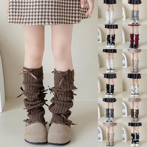 Girls Cute Bowknot Knitted Leg Warmers Japanese Style Dance Socks Winter School Boot Accessories for 5-16 Years thumbnail 2