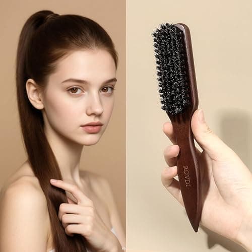 Boar Bristle Slick Back Hair Brush – Wooden Handle Styling Comb for Men & Women – Smooth, Polish and Lay Hair Flat to Create Sleek Frizz-Free Hairstyles Perfect for Pompadour and Low Ponytail (Brown) thumbnail 4