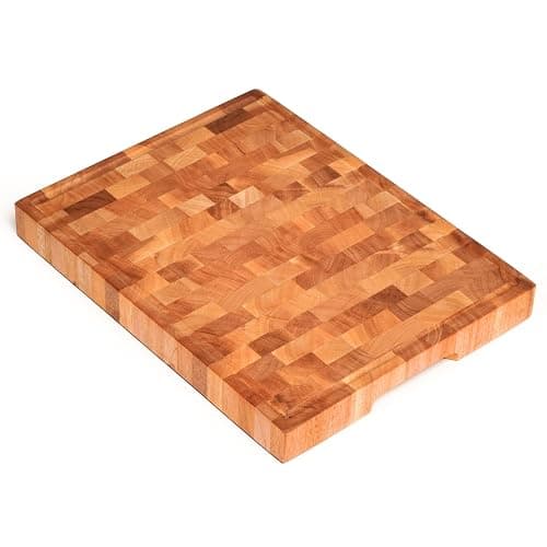 SHUMARU Mahogany End-Grain Wood Cutting Board – 16.5x12.6x1.6" Butcher Block | Handmade in Bali - Silky-Smooth, Juice Groove, Knife‑Friendly, Ergonomic Grips & Non‑Slip Feet thumbnail 9