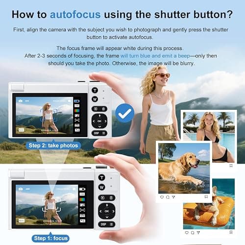 4K Digital Camera, 64MP Vlogging Camera for Photography with 3" 180° Flip Screen, 16X Compact Digital Camera with 64GB Micro SD Card for Beginner (White) thumbnail 3