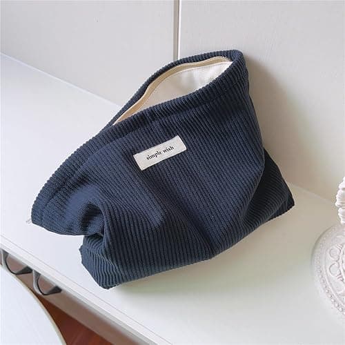 Wudygirl Cosmetic Bags for Women,Travel Makeup Bag,Aesthetic Women Handbags Purses,Large Capacity Corduroy Toiletry bag Zipper Pouch(Navy Blue) thumbnail 3
