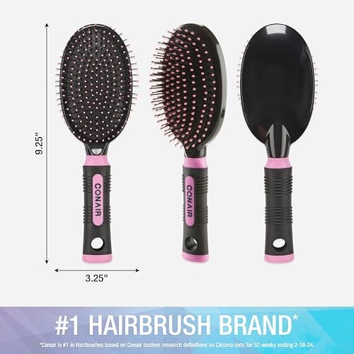 Conair Salon Results Hairbrush - Men and Women - Detangling Hair brush - ideal for curly or straight styles - features wire bristles and cushion Base - Pink/Black thumbnail 4