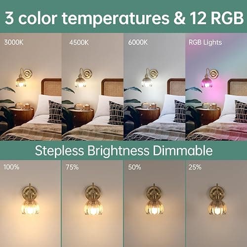 Shenmoyl Vintage Battery Operated Wall Sconce Set of 2, 5000mAh Rechargeable Wall Light, Indoor Battery Powered Wall Lamp for Bedside Bedroom Living Room, Tulip Amber thumbnail 4