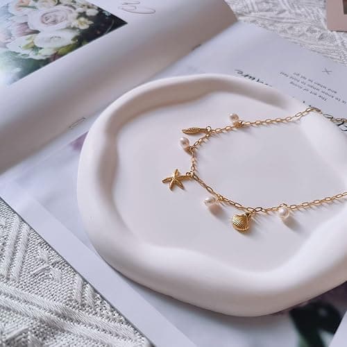 Rumgey Charm Necklace for Women - Dainty Paperclip Beach Charm Necklace Cute Shell Necklace Moon Star Accessory Beach Cross Hexagram Pendant Preppy Stuff Summer Jewelry for Women thumbnail 8