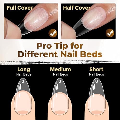 UNA GELLA Almond Gel Nail Tips, 504PCS Pre Etched Clear Fake Nails Tips Medium Almond Shape - 12 Sizes Full Cover Soft Acrylic Press On Nail Extensions No C Curve Gift for Diy at Home thumbnail 7
