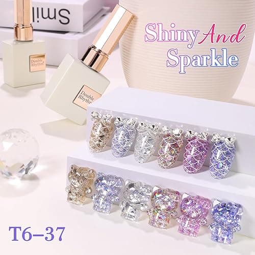 Double Rhythm 0.5 Oz Glitter Gel Polish Set of 6 Color with Display Board 15 ml Full Size Kit Shimmer Reflective Sparkle Soak Off Manicure Salon DIY at Home (Gold Blue Silver Purple Pink-T6-37) thumbnail 3