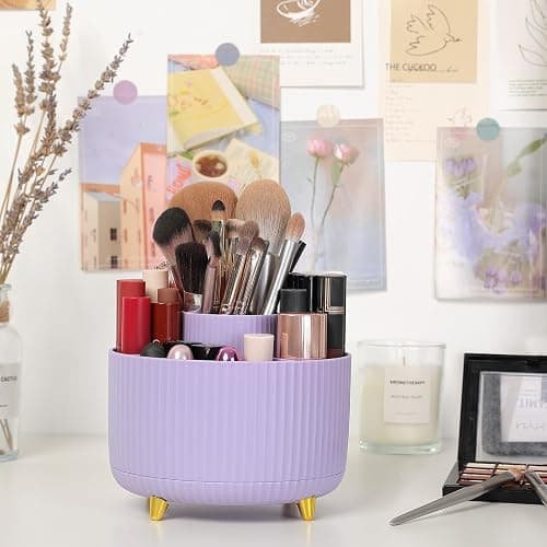 SKYDUE 360 Rotating Purple Pen & Art Supply Organizer - 5 Slot Desk Organizer for Office, School, Home thumbnail 6