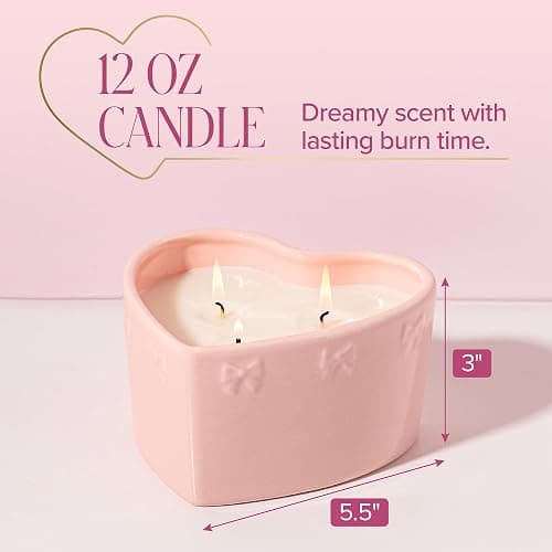 Paris Hilton Cupcake Sprinkles Scented Candle, Pink Heart-Shaped Ceramic Vessel with Embossed Bow Detail, Premium Plant Wax Blend, 3-Wicks, 12-Ounce thumbnail 2
