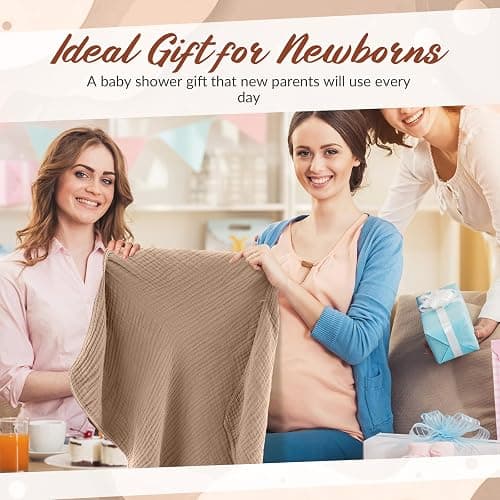 6 Pcs Muslin Hooded Bath Towels Washcloths Bibs Set,Dark Brown, Khaki | Cotton Baby Towels, Absorbent Hooded Blanket Towel, Bibs for Boys Girls Newborn Infant Essential Gifts thumbnail 6