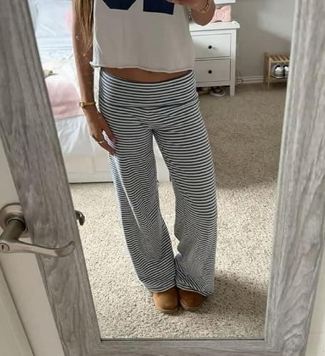 Pivanzore Fold Over Yoga Pants for Women Low Rise Wide Leg Leggings Sweatpants Y2k Cozy Stretchy Foldover Lounge Pants thumbnail 2