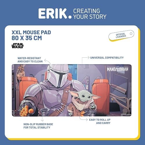 Grupo Erik Large Mouse Mat - Star Wars Gifts | Gaming Mouse Pad XXL 80 x 35 cm - 31.5 x 13.8 in, Desk Mat Large, Gaming Desk Accessories | Grogu Gifts under 20 Pounds thumbnail 2