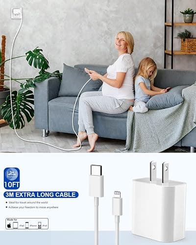 iPhone Fast Charger,Extra Long iPhone Charger Fast Charging 10Foot 2Pack i Phone Chargers 10FT USB C to Lightning Cable Cord Adapter for iPhone 14 Pro Max/14 Plus/13 Mini/13/12/11/X/XR/SE/iPad/AirPods thumbnail 7