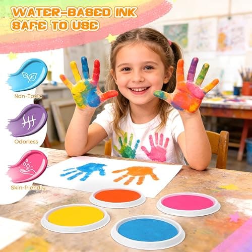 Nliyeisu 7 Inch Ink Pad Pads for Kids Washable, Large Stamp Pad with 8 Vibrant Colors, Non-Toxic Finger Paint & Stamp Pads Set for Arts and Crafts, Perfect for Children's DIY Projects, Home School Use thumbnail 3