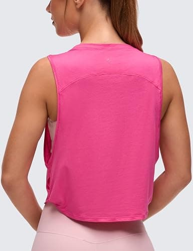 CRZ YOGA Pima Cotton Dropped Armhole Tank | Workout, Naturally Soft, Loose Fit, Crop, Crewneck, Knotted Sides, Sleeveless Tops for Women thumbnail 4