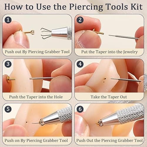 Piercing Taper Ball Grabber Tool Stainless Steel Nose Ear Piercing Kits | Nose Septum Eyebow Helix Conch Tragus Daith Piercing Jewelry Changing Tool,14G 16G 18G 20G Flat Back Earrings Applicator Tool thumbnail 4